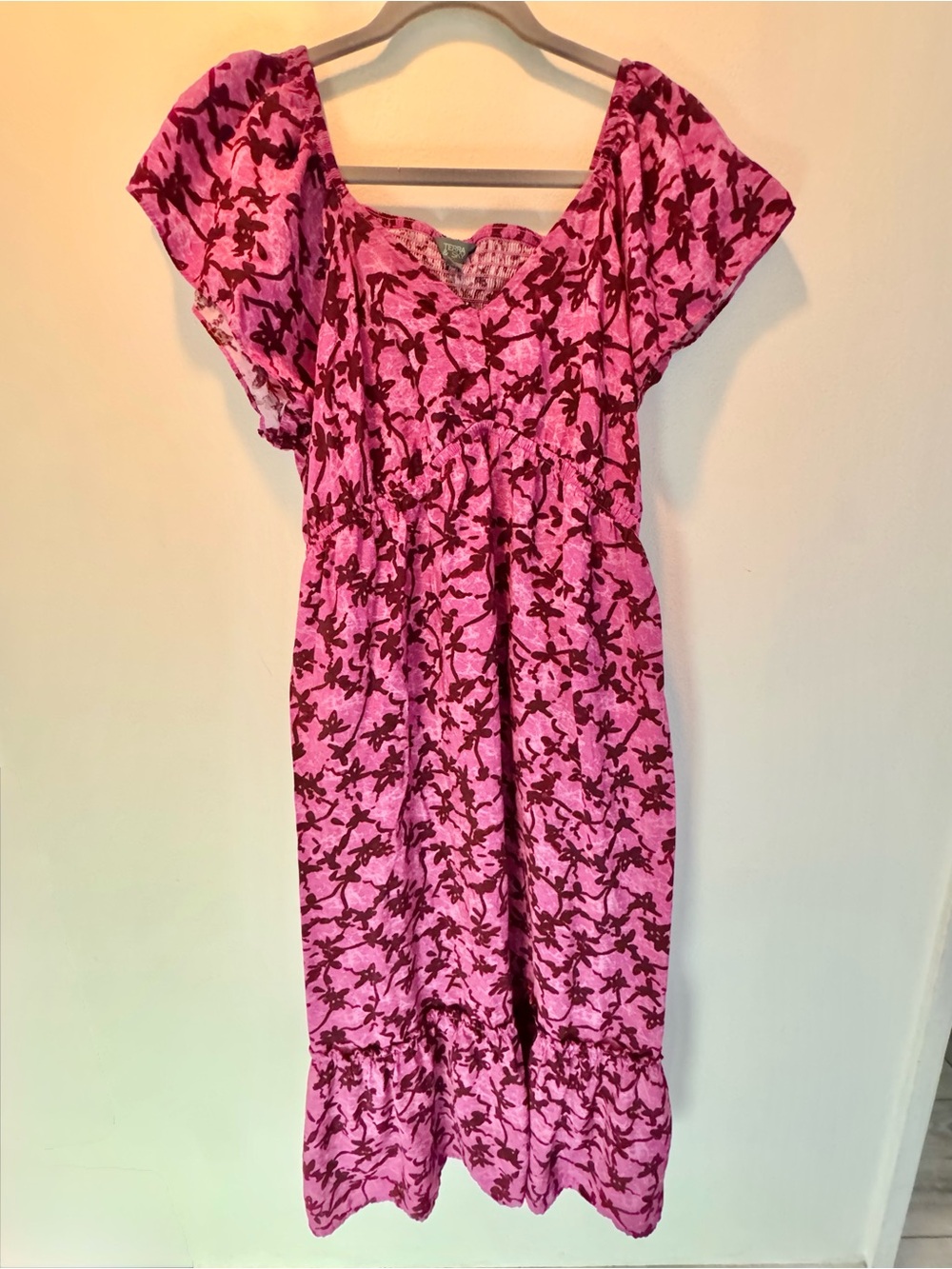 Pink Floral Midi Dress - Terra & Sky - Size OX